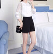 Women Shorts Spring Summer Casual High Waist A-line Shorts Loose Wide Leg Chiffon Shorts Chic Lady Black White Suit Shorts