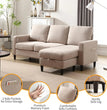 Convertible Sectional Linen Sofa for Living Room Apartment, L-Shaped Couch 3 Seats Sofas w/Storage Chaise & Charging Port, Beige