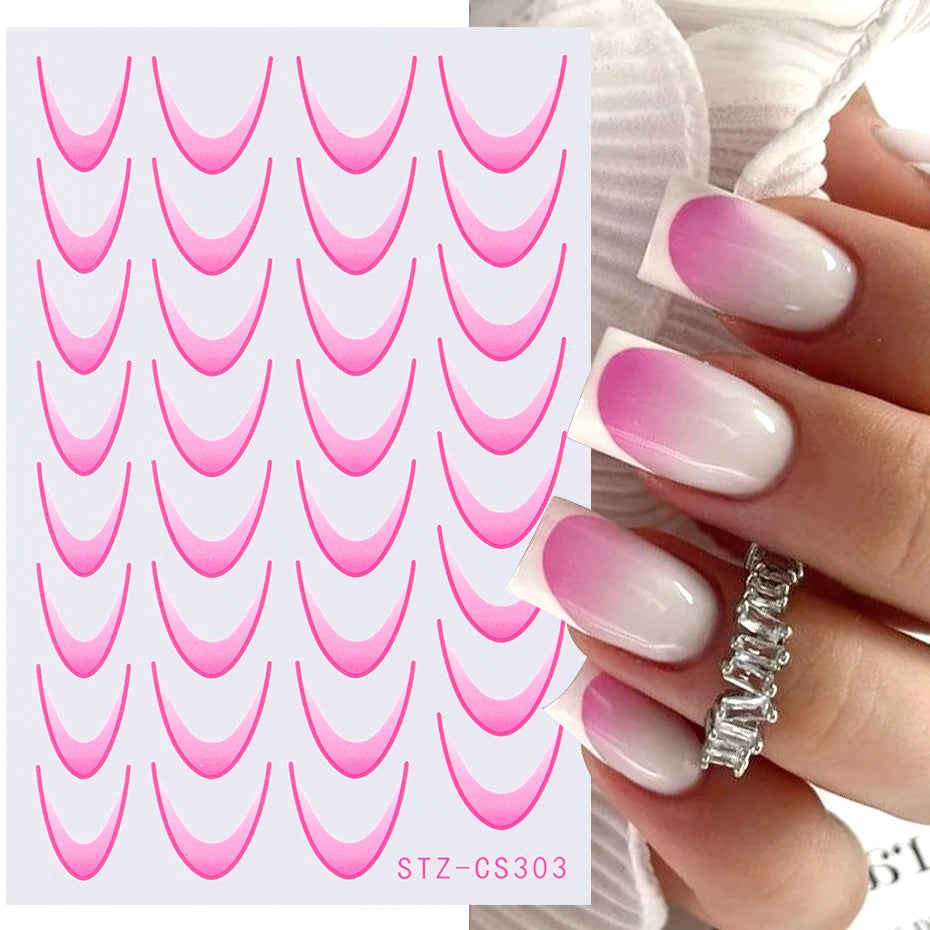 6pcs French Manicure Sticker Gradient Stripe Lines Sliders For Nails Ombre Designs Self-Adhesive Nail Art Decals DIY Decoration