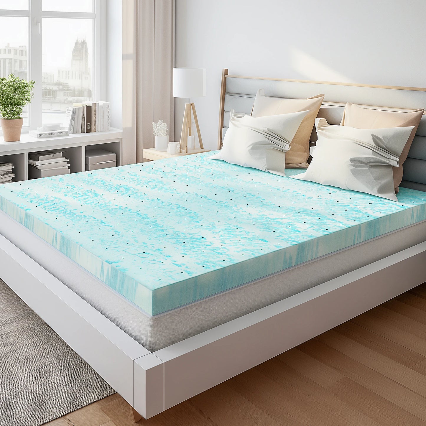 JHK 2-3 Inch Gel Memory Foam Mattress Topper Full Size Cooling Mattress Soft and Breathable Bed Topper School Bedroom Furniture