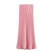 Women's Flowing Satin Midi Skirt, High Waist With Elastic Waistband, Female Skirts, Chic Fashion