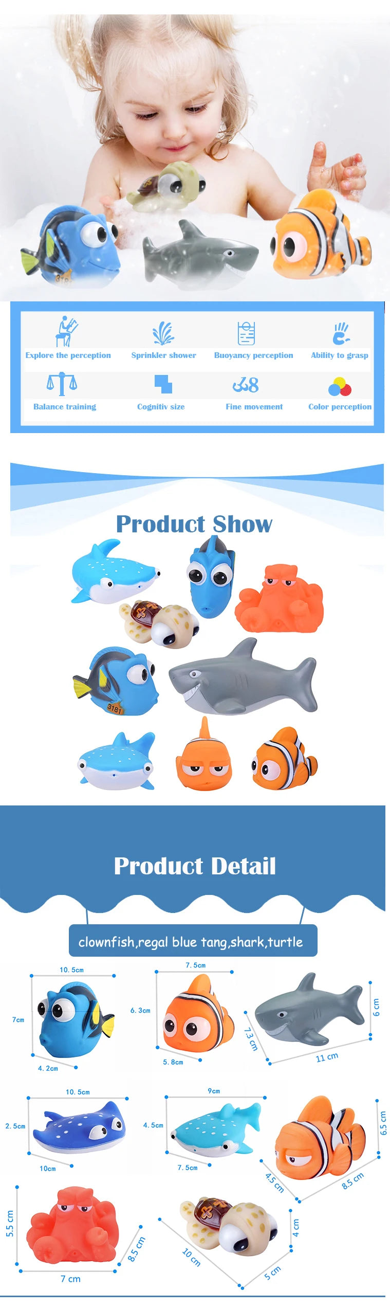 Finding Nemo Baby Bath Squirt Toys Kids Funny Soft Rubber Float Spray Water Squeeze Toys  Bathroom Play Animals For Children