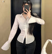 Fashion Women Bandage Shirts Korean All Match Streetwear Female Slim Blouse Spring Casual White Bell Sleeve Shirt New