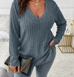 GIBSIE Plus Size Women's Casual V-Neck Long Sleeve Tees Shirt 2024 Spring Autumn Fashion Loose Ribbed Knit Tops for Women