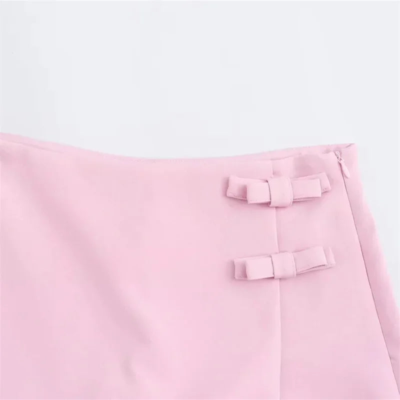 2024 Pink White Mini Skirt Woman Fashion Bow Skort For Women Summer Slit Short Skirt Woman Split High Waist Skirt Shorts