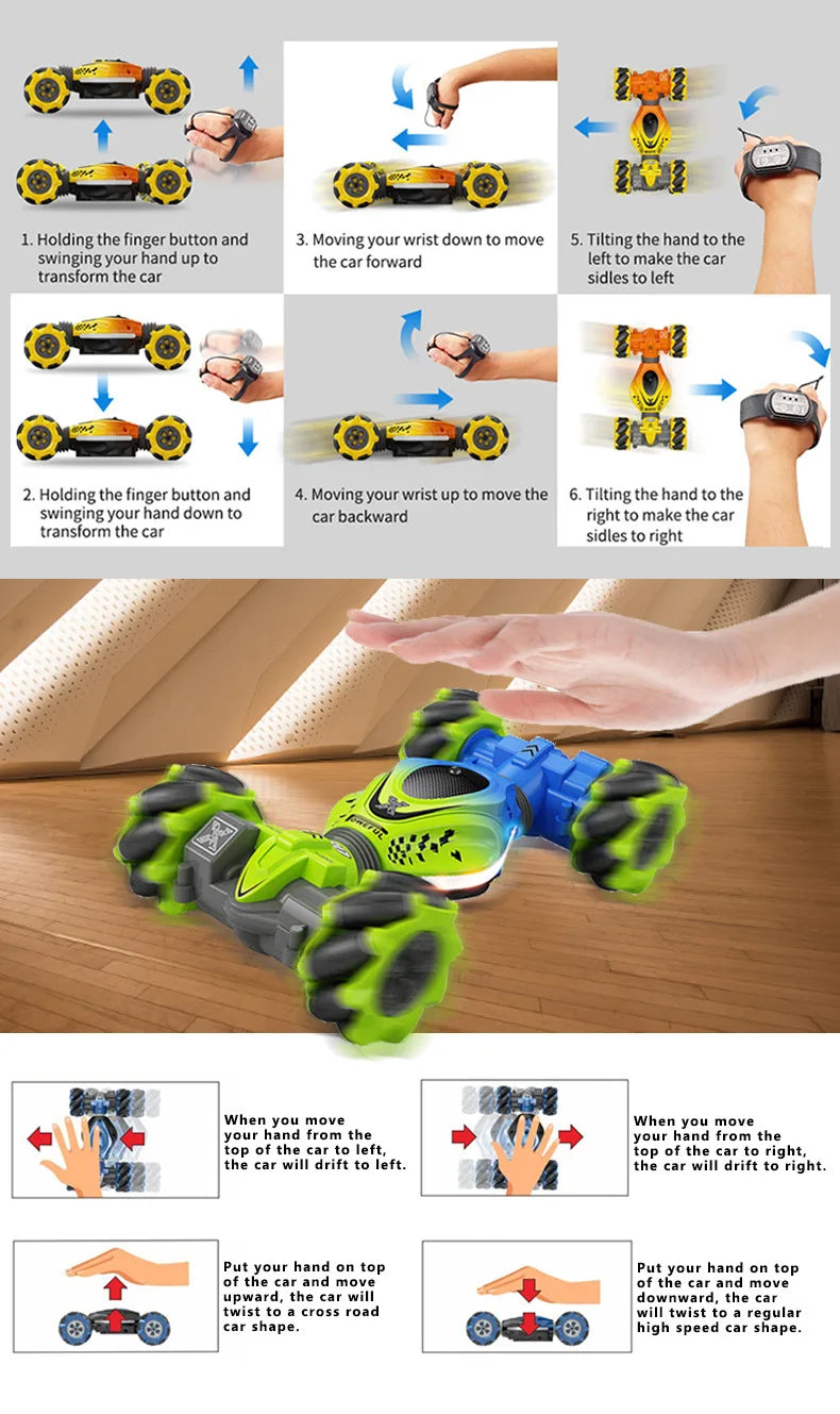 4WD RC Car Toy 2.4G Radio Remote Control Cars RC Watch Gesture Sensor Rotation Twist Stunt Drift Vehicle Toy for CHildren Kids