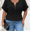 GIBSIE Plus Size Solid O-Ring Zip Front T Shirt for Women Summer 2024 O-Neck Short Sleeve Rib Knit Casual Tees Tops Female