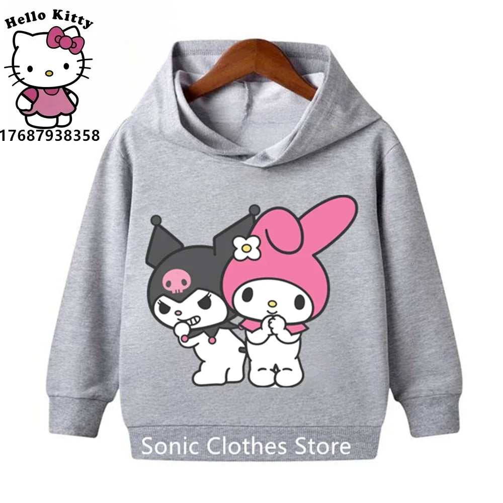 Spring Autumn Kawaii Kuromi Hoodies 2-13 Years Children Cartoon Anime Graphic Kids Boys Long Sleeve Harajuku Sweatshirt