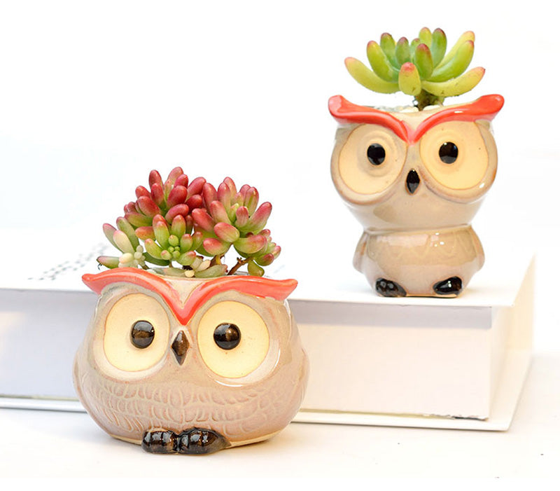 Ceramic Owl Flower Pot Garden Office Decoration Succulent Mini Owl Flowerpot Cute Animal Flowerpot Cactus Plants Planters