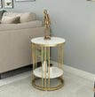 2-Tier White Marble Side Table Round Coffee Table Nightstand Jewellery Storage