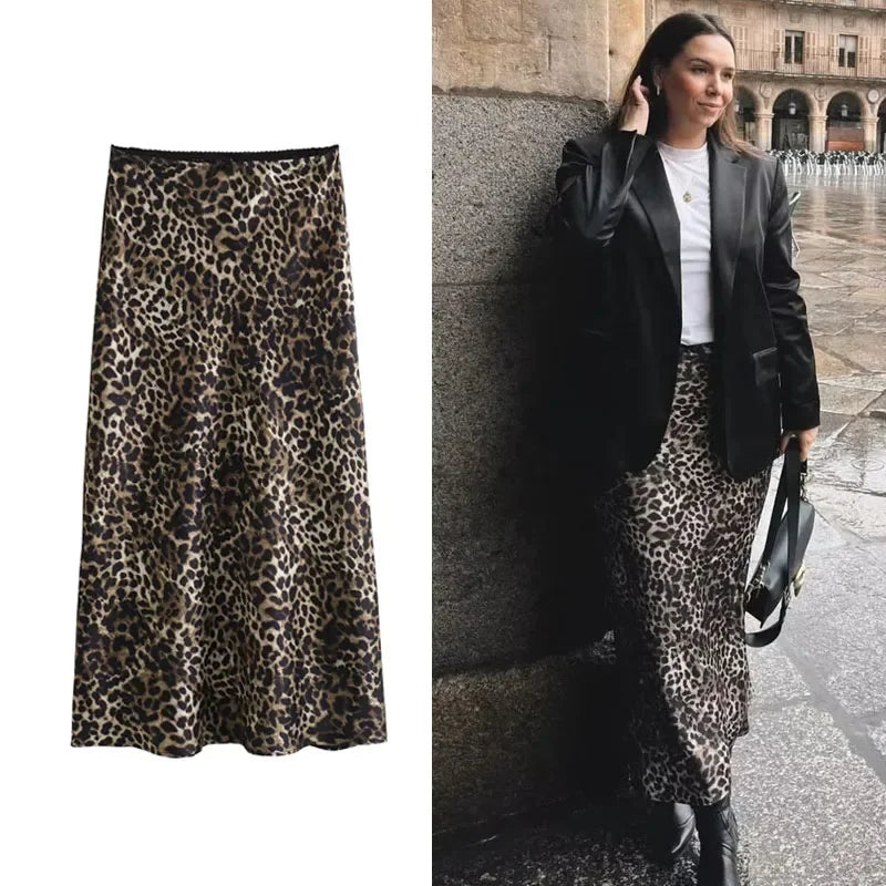 ASDS women's skirts leopard midi skirt woman vintage high waist skirts for women print summer long skirt stylish elegant skirts