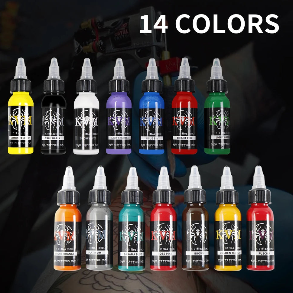 30ml 14colors Tattoo Ink Pigment with box Body Art Tattoo Kits Professional Beauty Paints Makeup Tattoo Supplies Semi-permanent