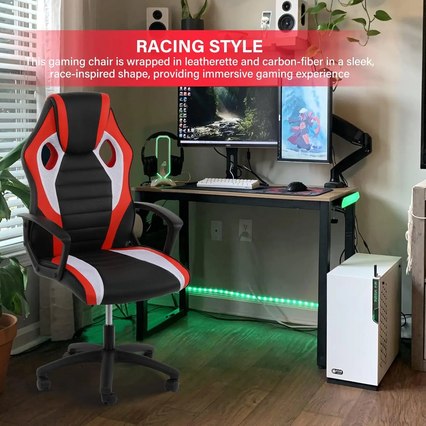 Gaming Chair, Backrest and Seat Height Adjustable Swivel Recliner Racing Office Computer Ergonomic Video Game Chair