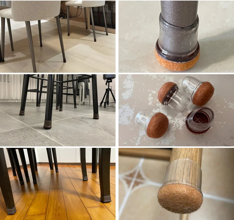 16PCS Transparent Table Chair Leg Protectors Caps Round Square for Furniture Foot Legs Cover Floor Protector with Felt Bottom