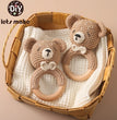 1PC Crochet Animal Bear Rattle Toy Soother Bracelet Wooden Teether Ring Baby Product Mobile Pram Crib Wooden Toys Newborn Gifts