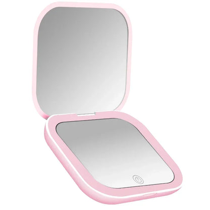 2X magnifying Compact Small Mini Gift Vanity Table Folding Led Lights Portable Hand Held Pocket Makeup Mirror