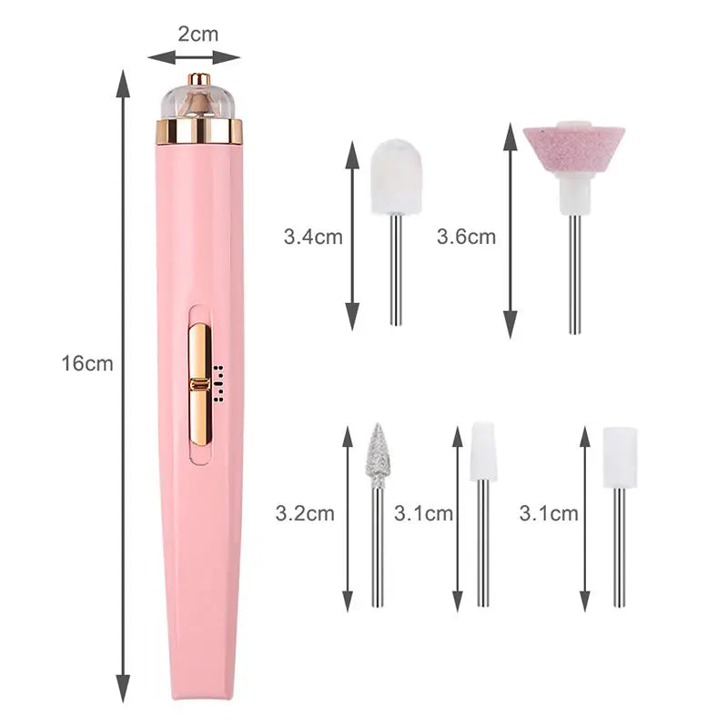 5 in 1 Electric Nail Polish Drill Machine With Light Portable Mini Electric Manicure Art Pen Tools For Gel Remover