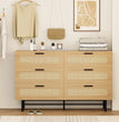 Wooden Dresser for Bedroom, Natural Rattan Dresser with Drawers 6 Drawer Chest of Drawers, Double Dressers Chest for Living Room