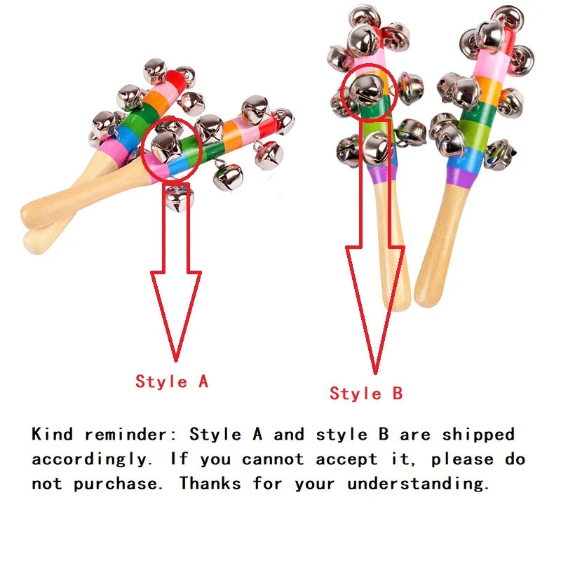 Colorful Rainbow Hand Held Bell Stick Wooden Percussion Musical Toy for Adult KTV Party Game Gift