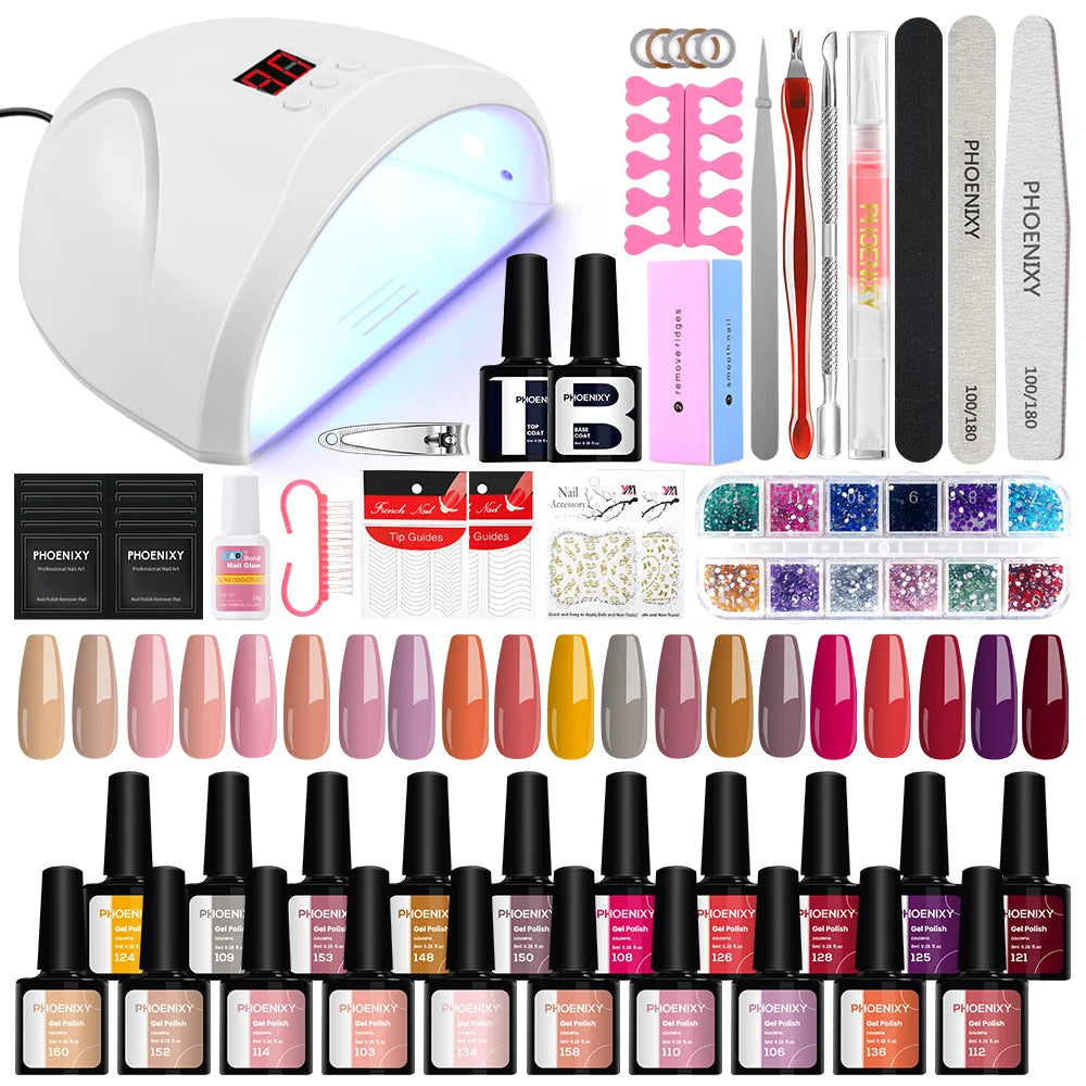 Nail Set Gel Nail Polish Set with UV LED Lamp Dryer Semi Permanent Gel Varnish Set Professional Nail Art Tools Kit Manicure Set