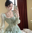 Elegant Princess Party Dress Women High Waist A-line Lace Up Autumn Spring French Vintage Prom Robe One Piece Vestidos Mujer New