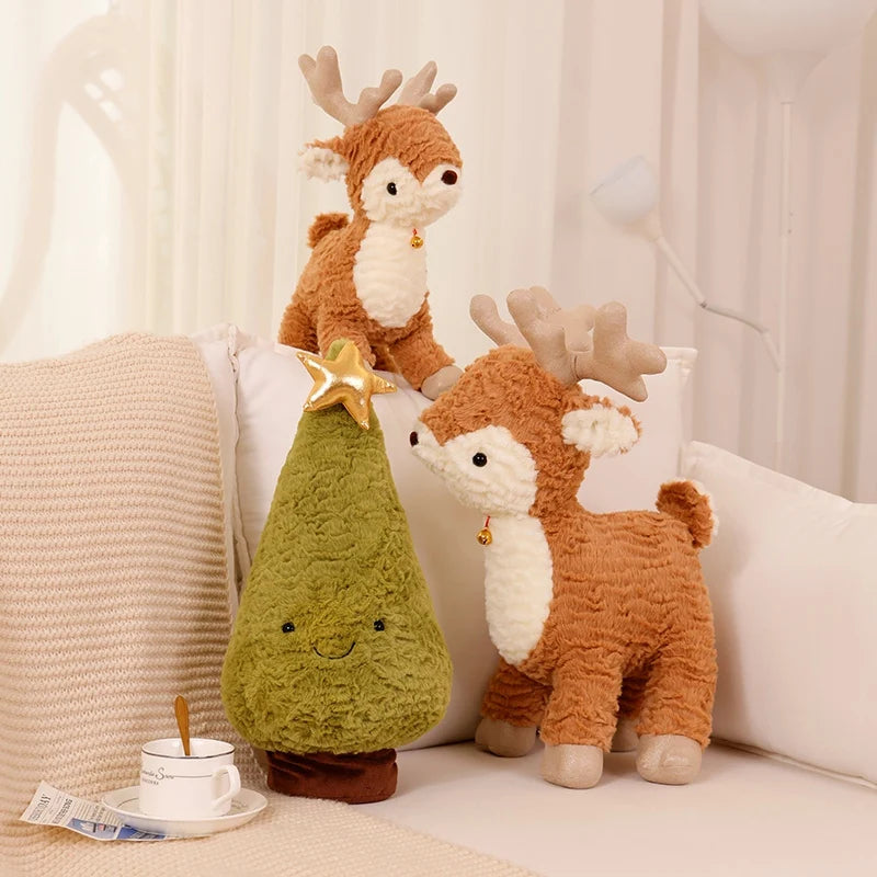 New Kawaii Christmas Tree & Elk Plush Dolls Stuffed Soft Plant Toys Sika Deer For Kids Family Xmas Decoration Gift