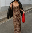 ASDS  Women's Sexy Vintage Leopard Print Tulle Long Dress Fashion Backless Slip Dresses Female Elegant Slim Party Maxi Dress