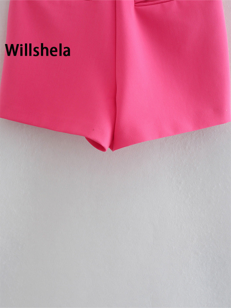 Willshela Women Fashion Asymmetrical Shorts Skirts High Waist Back Pockets Side Zipper Vintage Female Skort Solid