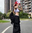 Y2K Parachute Black Pants Women Hippie Streetwear Oversize Pockets Cargo Trousers Harajuku Wide Leg Baggy Sweatpants