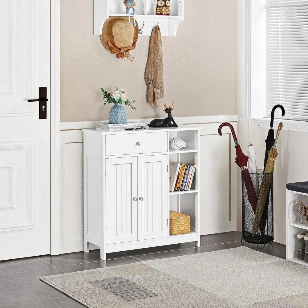 Bathroom Floor Cabinet, Kitchen Freestanding Storage Organizer, Large Side Cabinet with Doors, Drawer & Adjustable