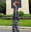 Y2K Parachute Black Pants Women Hippie Streetwear Oversize Pockets Cargo Trousers Harajuku Wide Leg Baggy Sweatpants