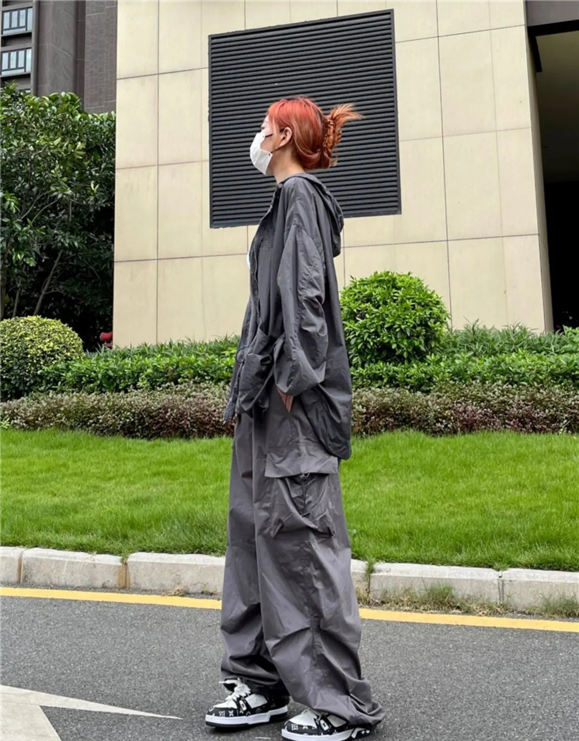 Y2K Parachute Black Pants Women Hippie Streetwear Oversize Pockets Cargo Trousers Harajuku Wide Leg Baggy Sweatpants