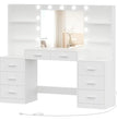 Makeup Vanity Table with Mirror & Lights, Vanity Desk with Power Strip, Large Drawer & Six Open Storage Dresser, Dressing Table