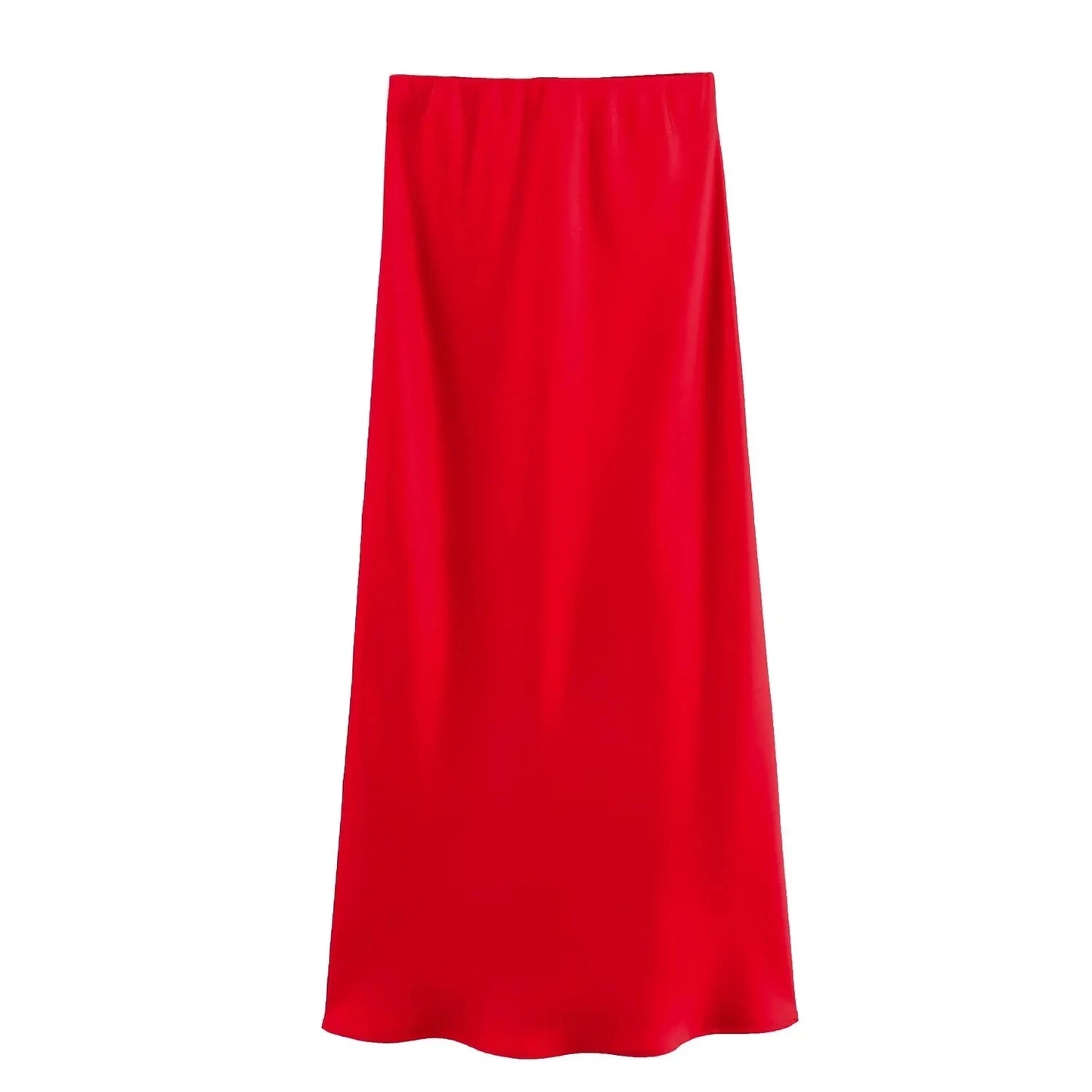 XNWMNZ Women's Fashion 2023 Flowing Satin Midi Skirt Women Vintage Elastic High Waist Flared hem High Street Female Skirt