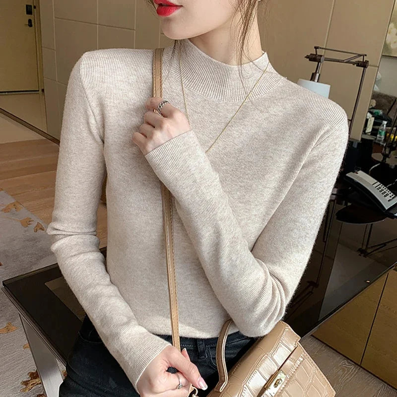 Turtleneck Sweater Women Fashion New Stretch Tops Women Knitted Pullovers Long Sleeve Bottoming Knitted Sweater