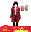 2024 Women Spring Jacket Ultralight Thin Packable Down Long Jacket  Female Hat Detachable Slim Fit Skirt Coat Portable Outwear