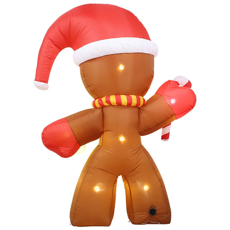 2.5M Inflatable Christmas Decorations Giant Gingerbread Man Xmas Bumble Inflatable Ornament with Build-in 6 LED Kids Outdoor Toy