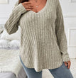 GIBSIE Plus Size Women's Casual V-Neck Long Sleeve Tees Shirt 2024 Spring Autumn Fashion Loose Ribbed Knit Tops for Women