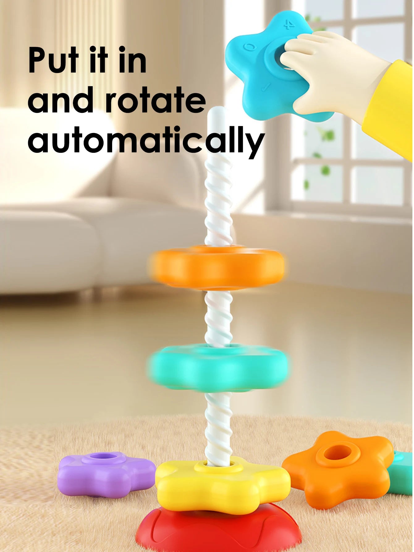 Montessori Rotating Rainbow Tower Baby stacking Puzzle Toys safety andEnvironmental Protection Colored children's Toys