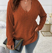 GIBSIE Plus Size Women's Casual V-Neck Long Sleeve Tees Shirt 2024 Spring Autumn Fashion Loose Ribbed Knit Tops for Women