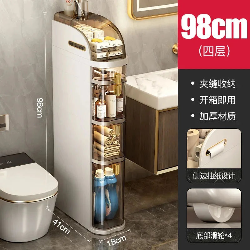 Bathroom Storage Cabinet Installation Free Toilet side Cabinet Floor Narrow Cabinet Bathroom Organizer with Waterproof Cover Z