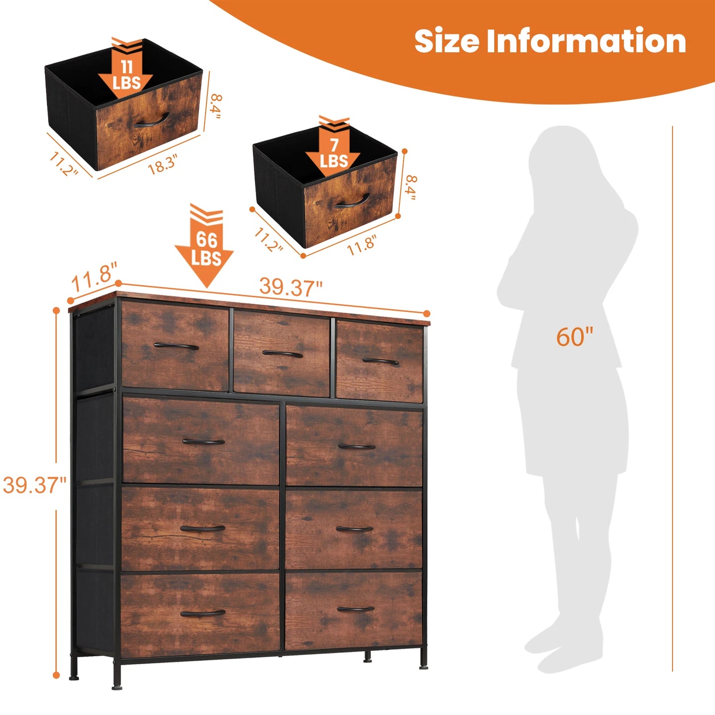 JHK Dresser For Bedroom With 9 Fabric Storage Drawer Wardrobe Tall Chest Organizer Closet Adult Kids Clothes Cabinet Furniture