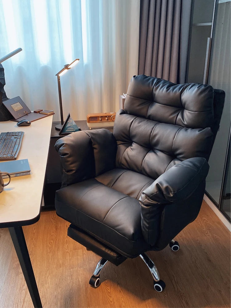 New Leather Boss Chair, Office Business Chair, Comfortable Computer Sofa Chair for Study, Soft and Comfortable Leisure Chair