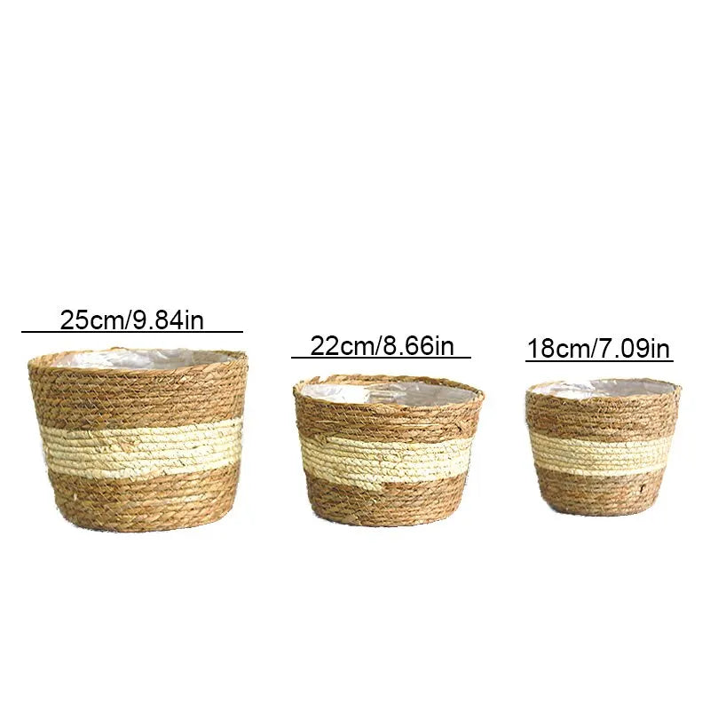 Handmade Woven Planter Basket Laundry Storage Decorative Basket Straw Wicker Rattan Seagrass Garden Flower Pot Storage Basket