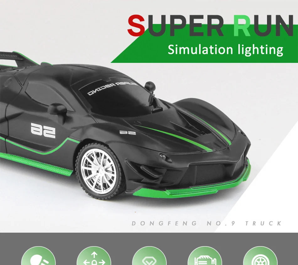 1/18 RC Car LED Light 2.4G Radio Remote Control Sports Cars For Children Racing High Speed Drive Vehicle Drift Boys Girls Toys