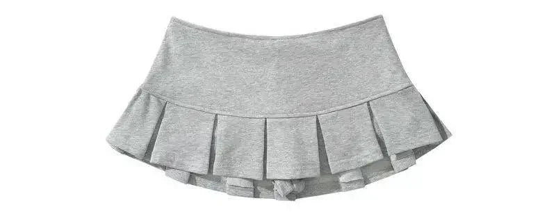 Mooyufon Fabric Y2K Mini Skirt Women Low Waist Wide Pleat Light Grey Sexy Vintage A-line Pleated Skirt Casual Skort Summer