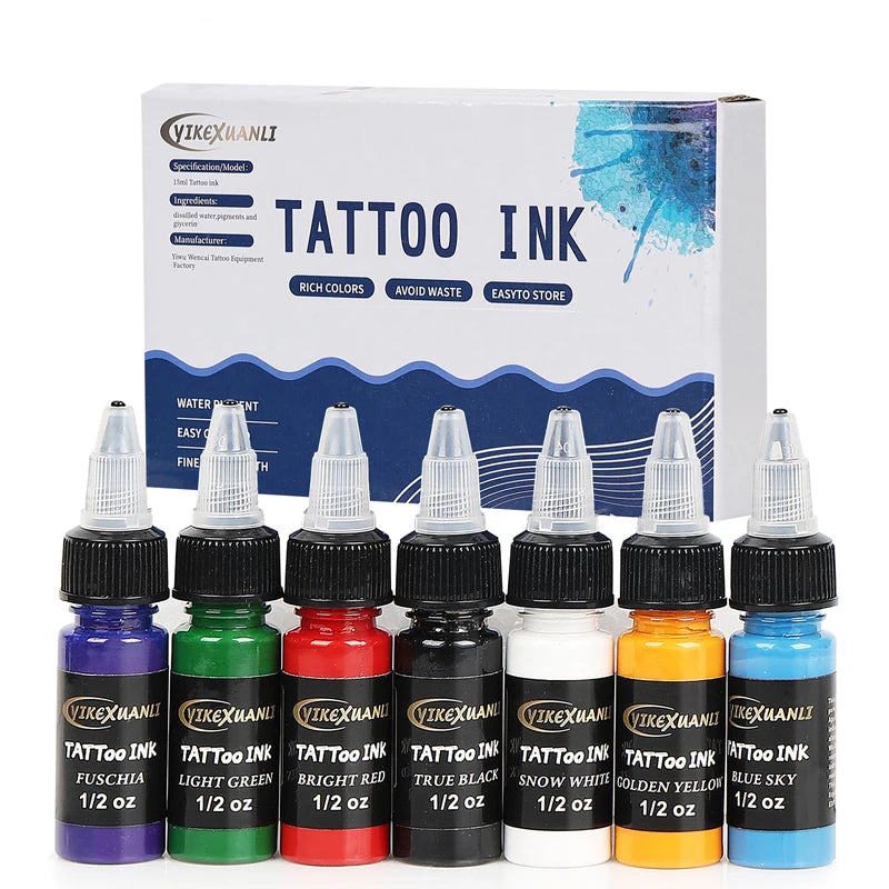 15ml 7colors Tattoo Ink Pigment with box Body Art Tattoo Kits Professional Beauty Paints Makeup Tattoo Supplies Semi-permanent