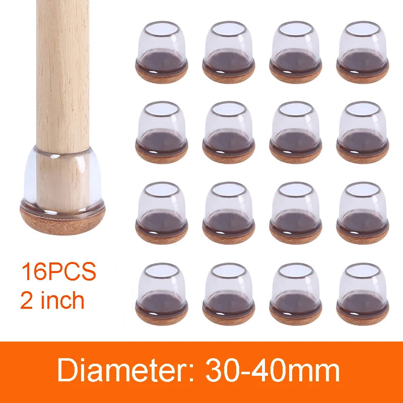 16PCS Transparent Table Chair Leg Protectors Caps Round Square for Furniture Foot Legs Cover Floor Protector with Felt Bottom