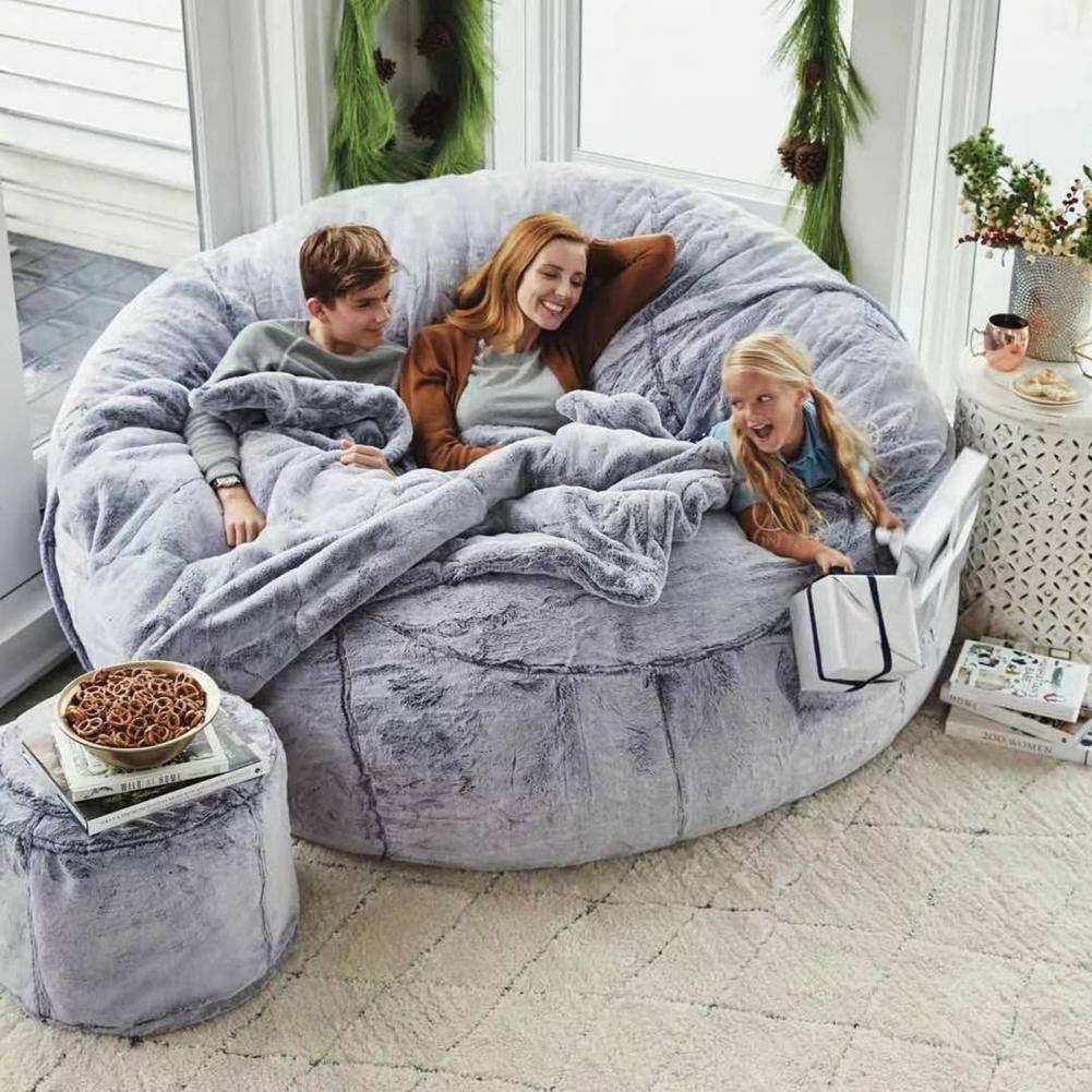 No Stuffed Gray Bean Bag Chair Giant Beanbag Pouf Sofa Bed Puff Futon Room Seat Tatami Relax Lounge Furniture Only Bag Case