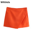 Willshela Women Fashion Asymmetrical Shorts Skirts High Waist Back Pockets Side Zipper Vintage Female Skort Solid